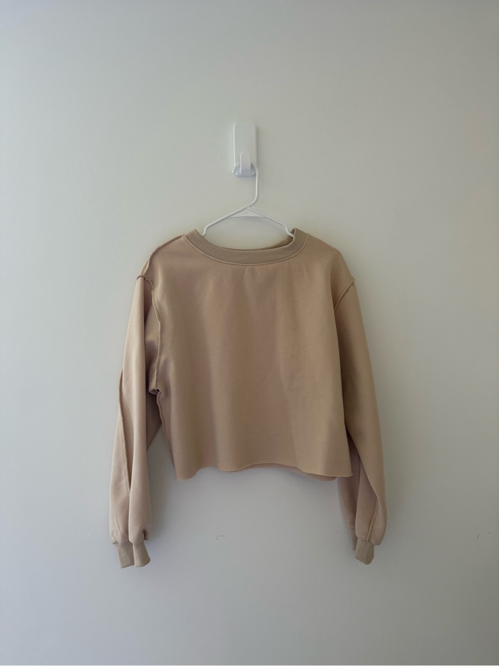 Amazon Beige Cropped Crewneck Sweatshirt